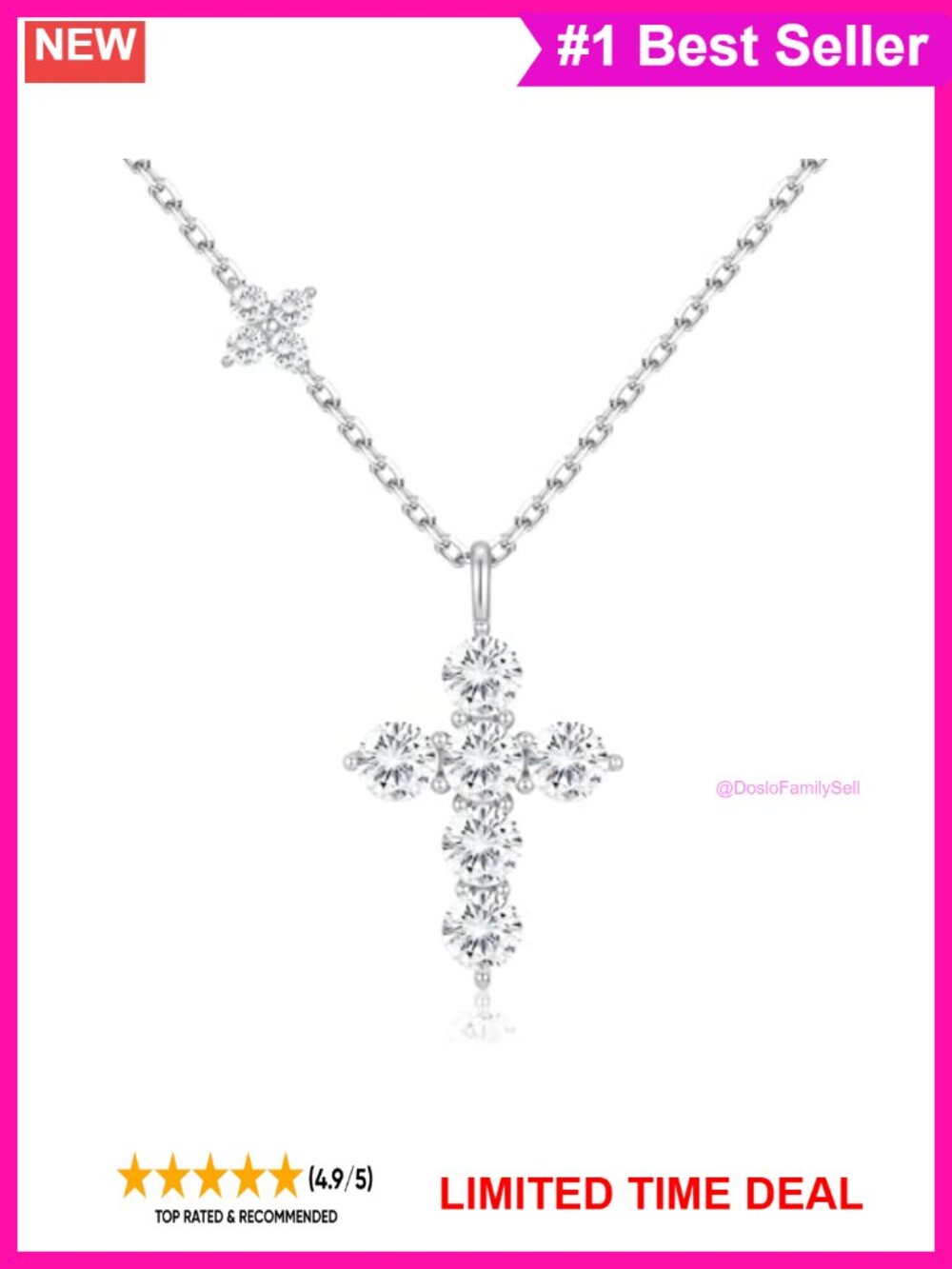 Moissanite Cross Necklace Lab Created Sterling Silver Pendant